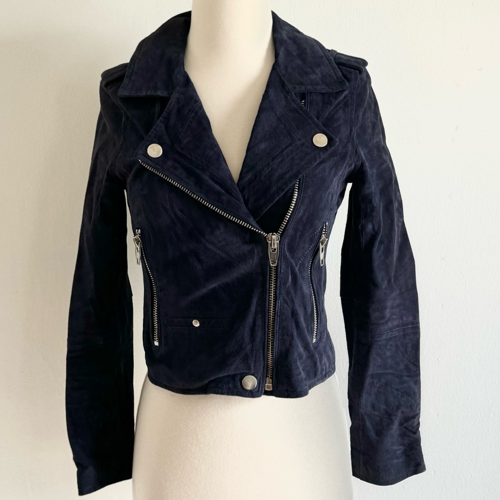 SL8 Navy Blue Suede Moto Biker Jacket XS